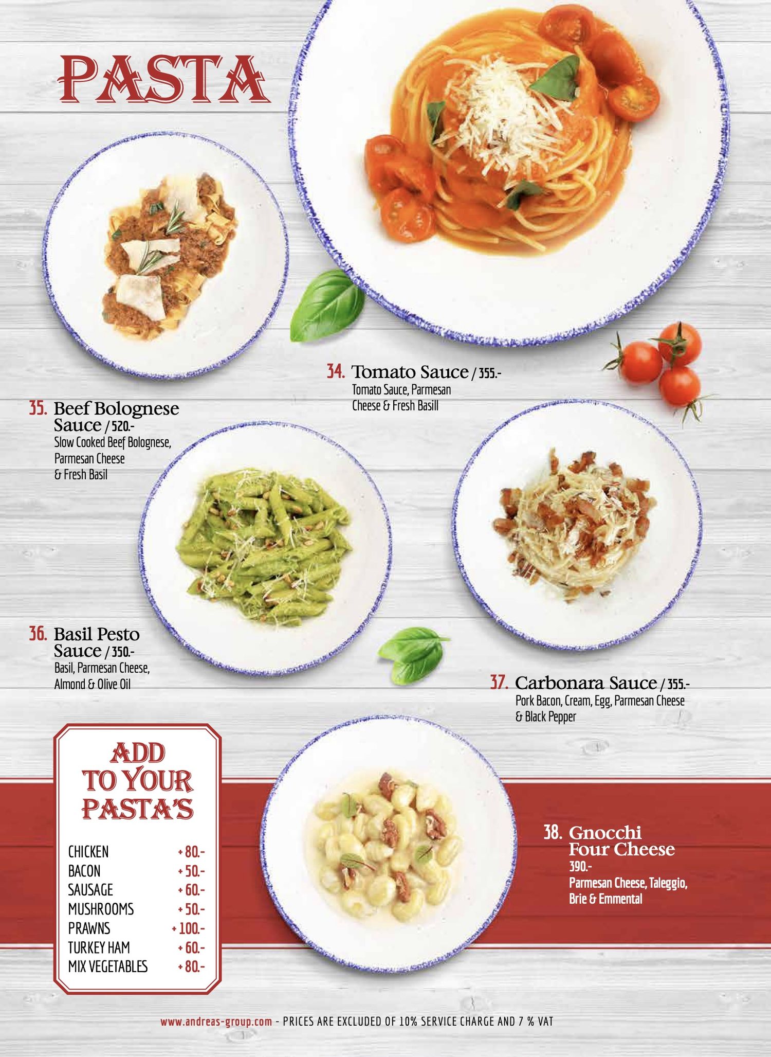 Isabella by Andreas menu, page 8 — Pasta and Add to your pasta