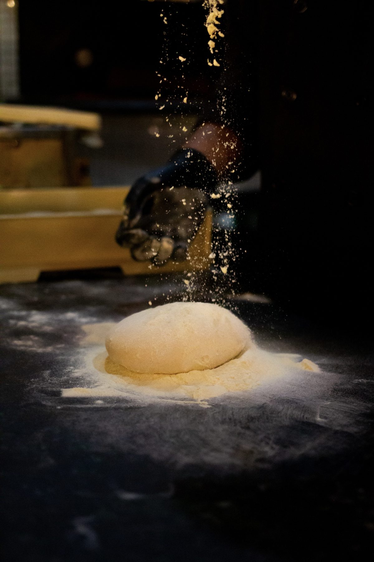 Hand-stretched pizza dough