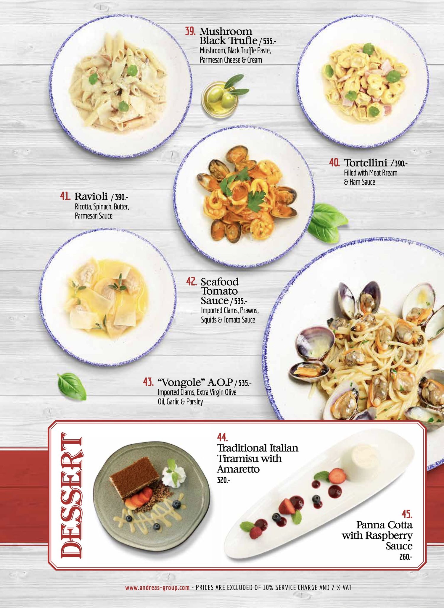 Isabella by Andreas menu, page 9 — Pasta and Dessert
